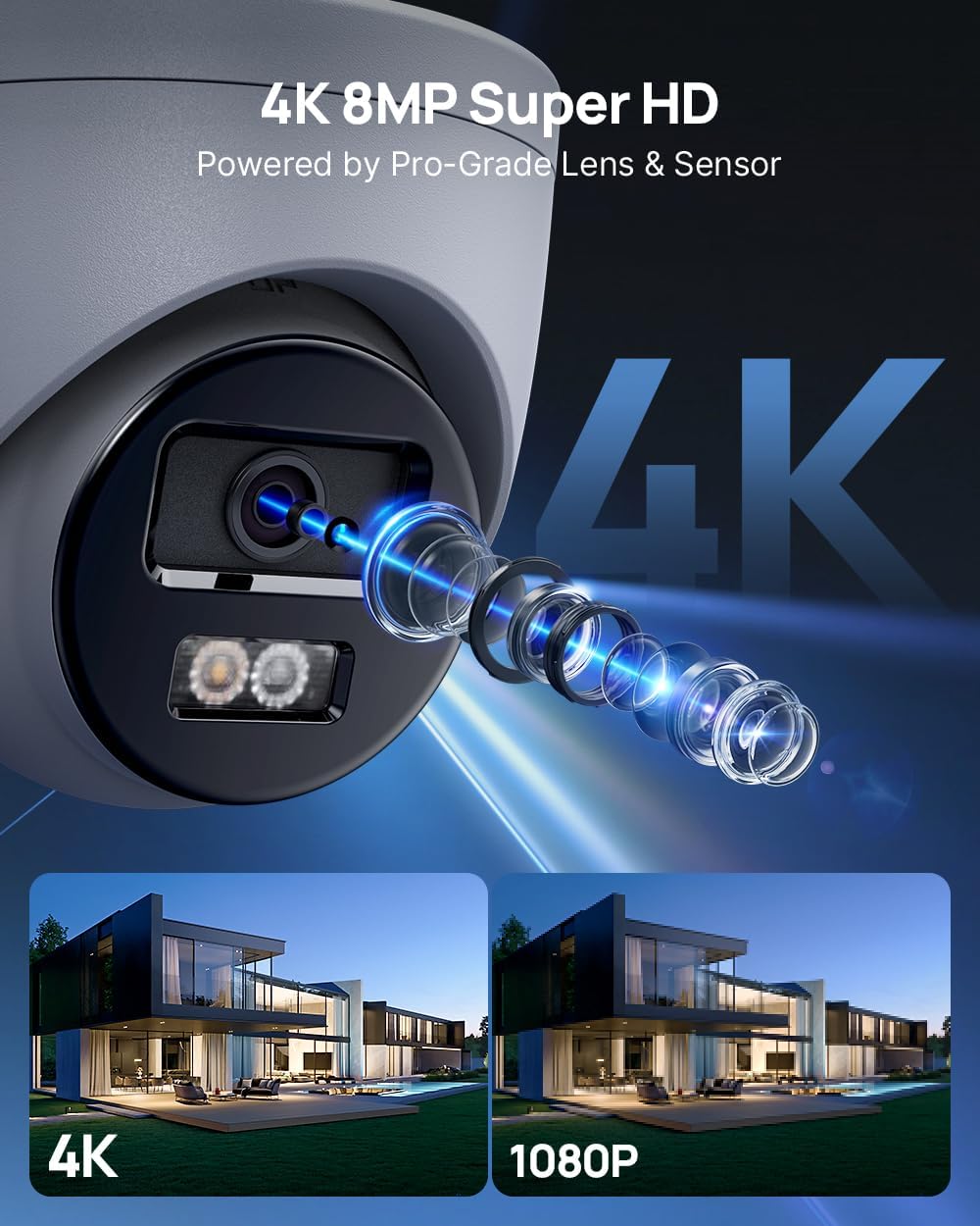 4K PoE CCTV System,12MP 8CH NVR with 2TB HDD, 4x 8MP Security Cameras 4 Cameras System