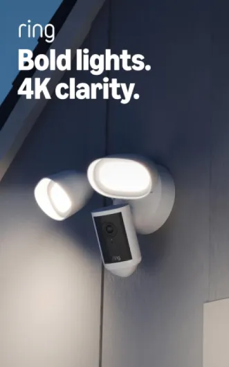 Floodlight Cam Pro, Wired (Newest Model) — Retinal 4K with wide-angle video, 10x Enhanced Zoom, and 2000 Lumen Floodlights, White White 1 Camera Wired