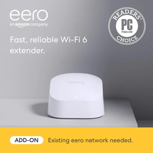 Amazon eero 6 mesh wifi extender - Add up to 1,500 sq - ft - of Wi-Fi 6 coverage to your existing eero mesh wifi network 1 extender without eero Plus