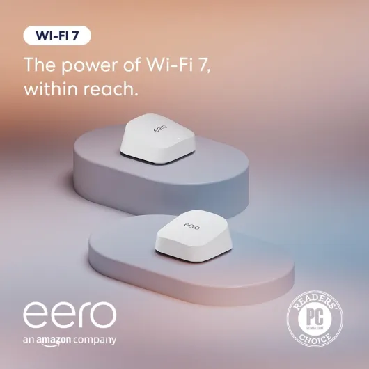 Amazon eero 7 dual-band mesh Wi-Fi 7 router (newest model) - Supports internet plans up to 2.5 Gbps, Coverage up to 4,000 sq - ft., 2-pack without eero Plus 2-pack