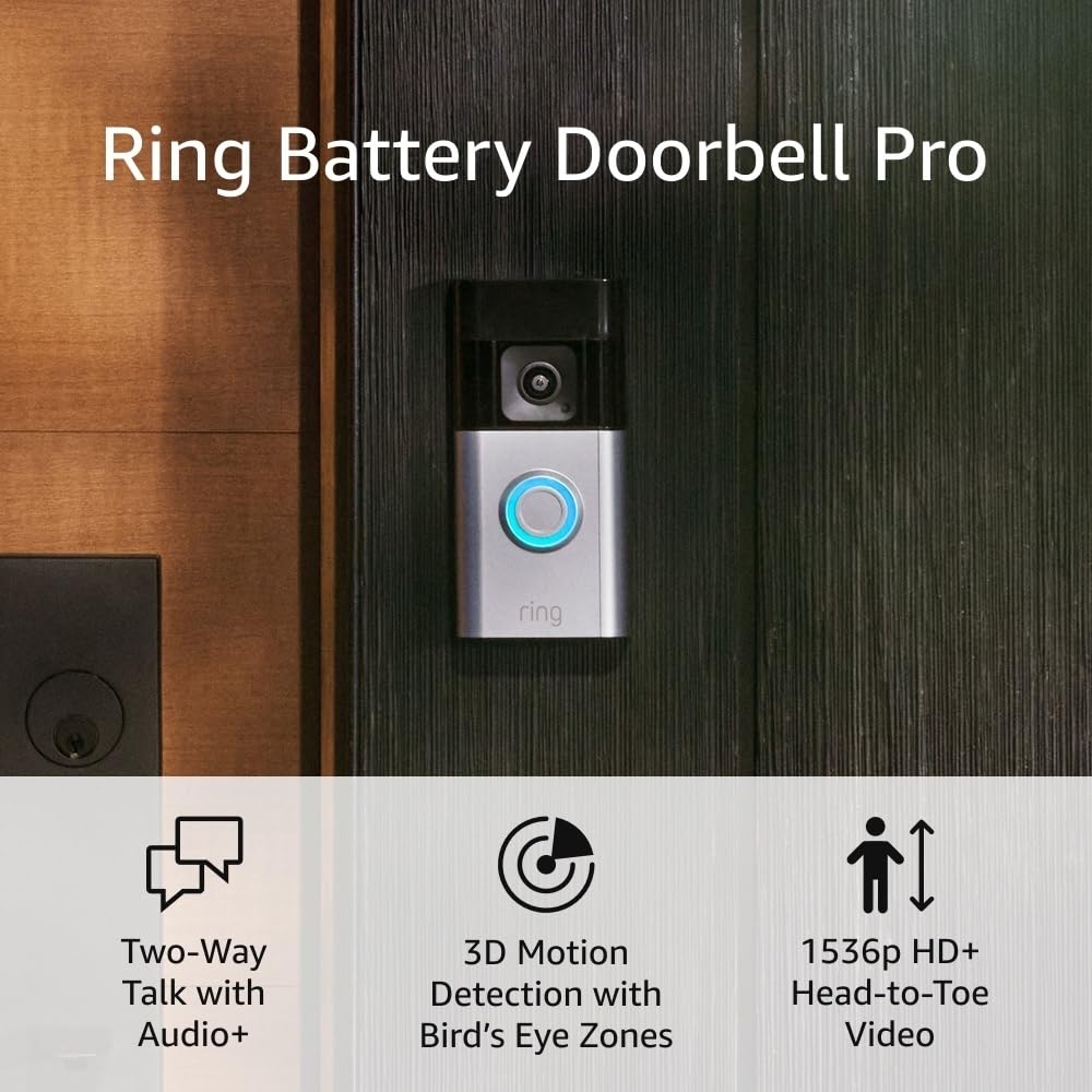 Battery Doorbell Pro (newest model), Two-Way Talk with Audio+, 3D Motion Detection, and 1536p HD+ Head-to-Toe Video 1 doorbell Device only