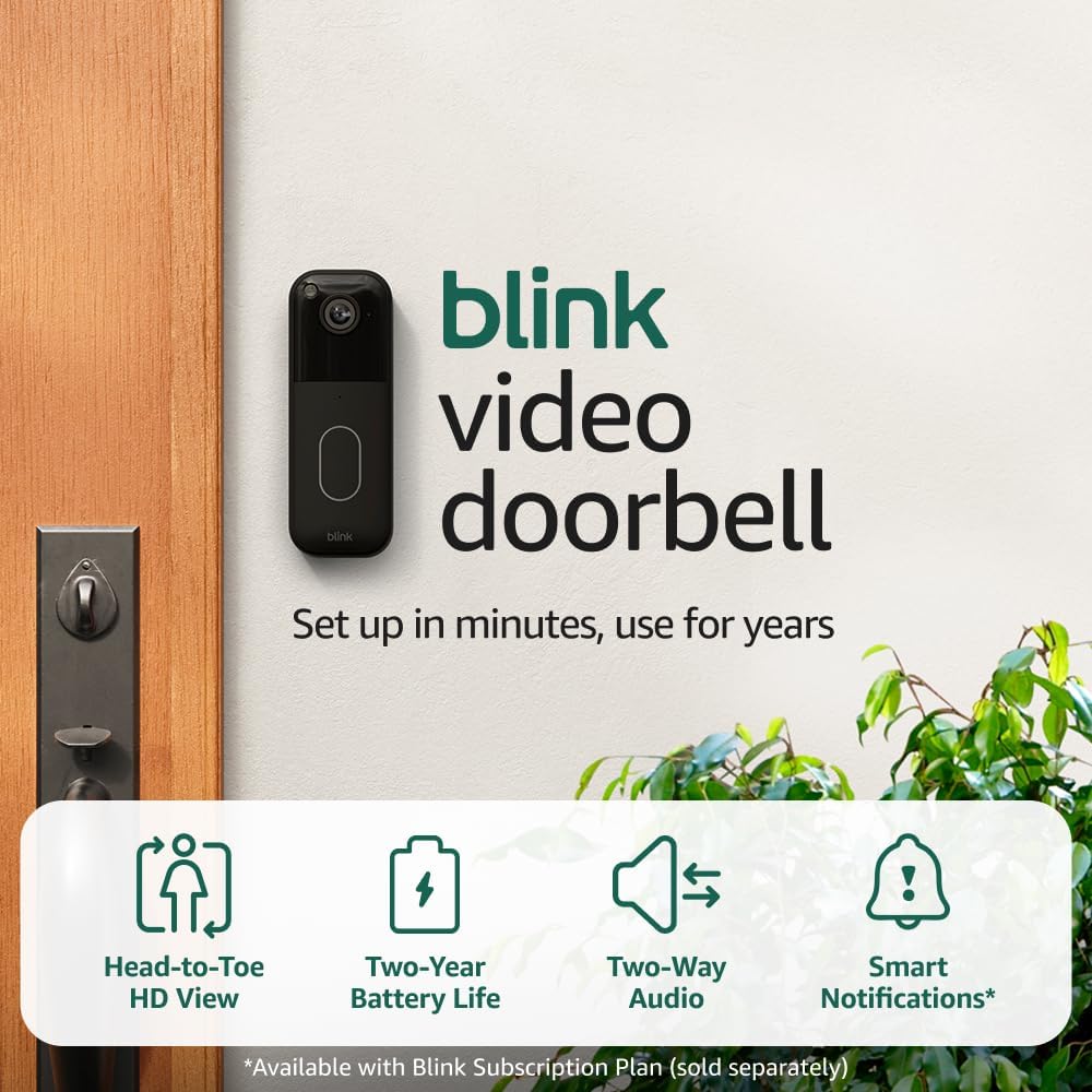 All-new Blink Video Doorbell + Outdoor 4 – Wireless smart security cameras, head-to-toe HD view, two-year battery life - Sync Module Core included – 3 camera system + Video Doorbell Doorbell Black 3 Camera System Device Only