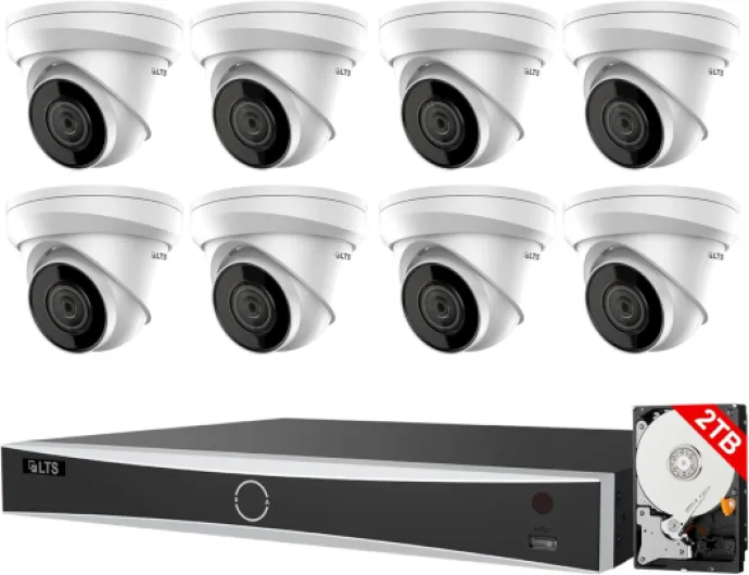 LTS 8CH Kit LTN8708D-P8N with 2TB HDD + CMIP1042W-28MA 8-ch PoE 4K NVR w/ 2TB HDD + 4MP Turret IP Cameras (8 Cameras)
