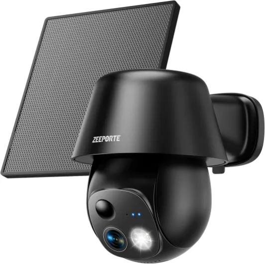 Solar Security Cameras Wireless Outdoor, 2K Pan/Tilt 360° View Solar/Battery Powered WiFi Cameras for Home Security with AI Motion Detection, Spotlight, 2-Way Audio, Siren, IP65, SD/Cloud Storage Black
