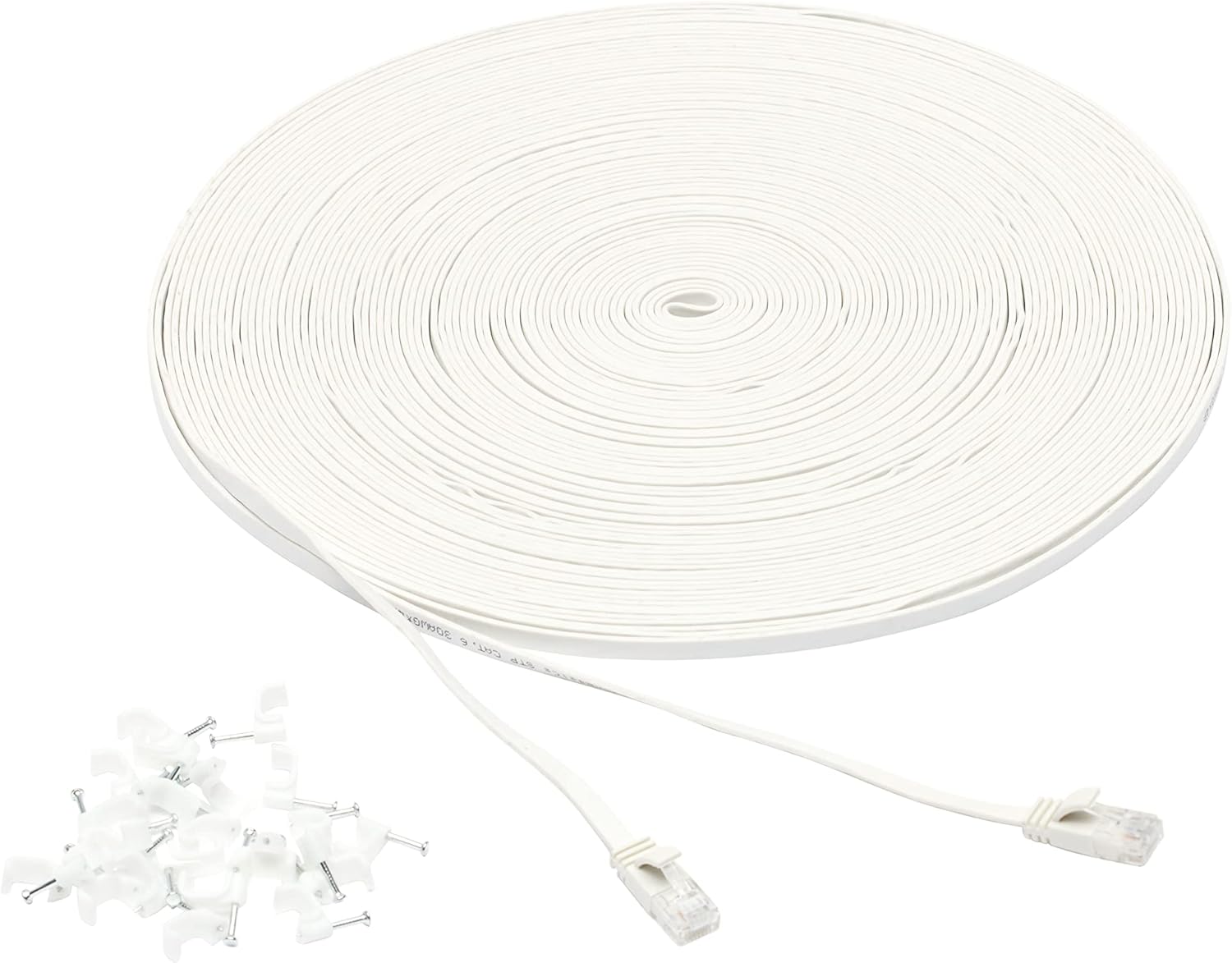 Cat 6 Ethernet RJ45 10Gbps Flat Cable 100 ft Outdoor&Indoor White Solid Patch Cord with Clips for Router, Modem, PS4/5, Xbox, Gaming, Computer Network for High Speed LAN Internet 100-Foot White 1