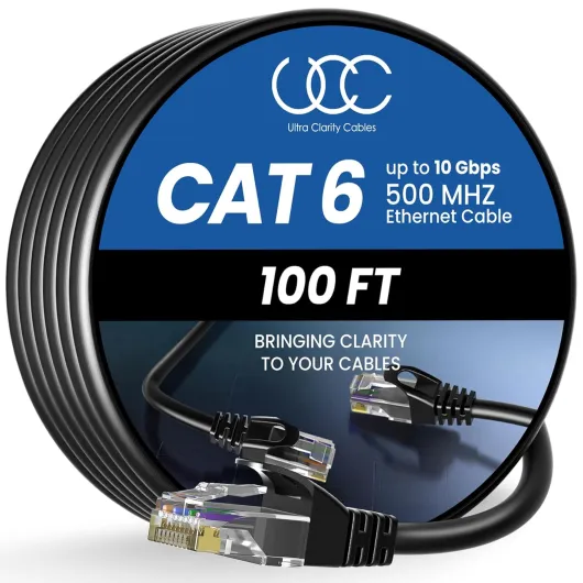 Cat 6 Ethernet Cable 100 ft, Outdoor&Indoor 10Gbps Ethernet Cable, High Speed Cat6 Cable RJ45 LAN Internet Cable for Computer, Router, Modem, PS4/5, Xbox, Gaming - Black 100ft Cat6 Black