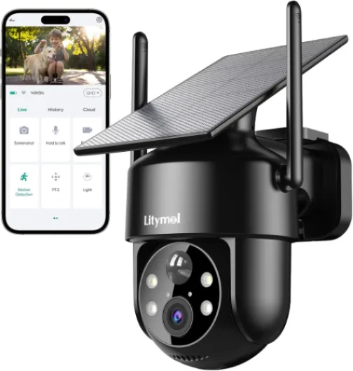 2K 2.4g WiFi Security Cameras Wireless Outdoor, 360° View Solar Cameras for Home Security, Color Night Vision, AI Detection, 2-Way Audio, Spotlight Siren Alarm, SD/Cloud Storage Black - 1 Pack