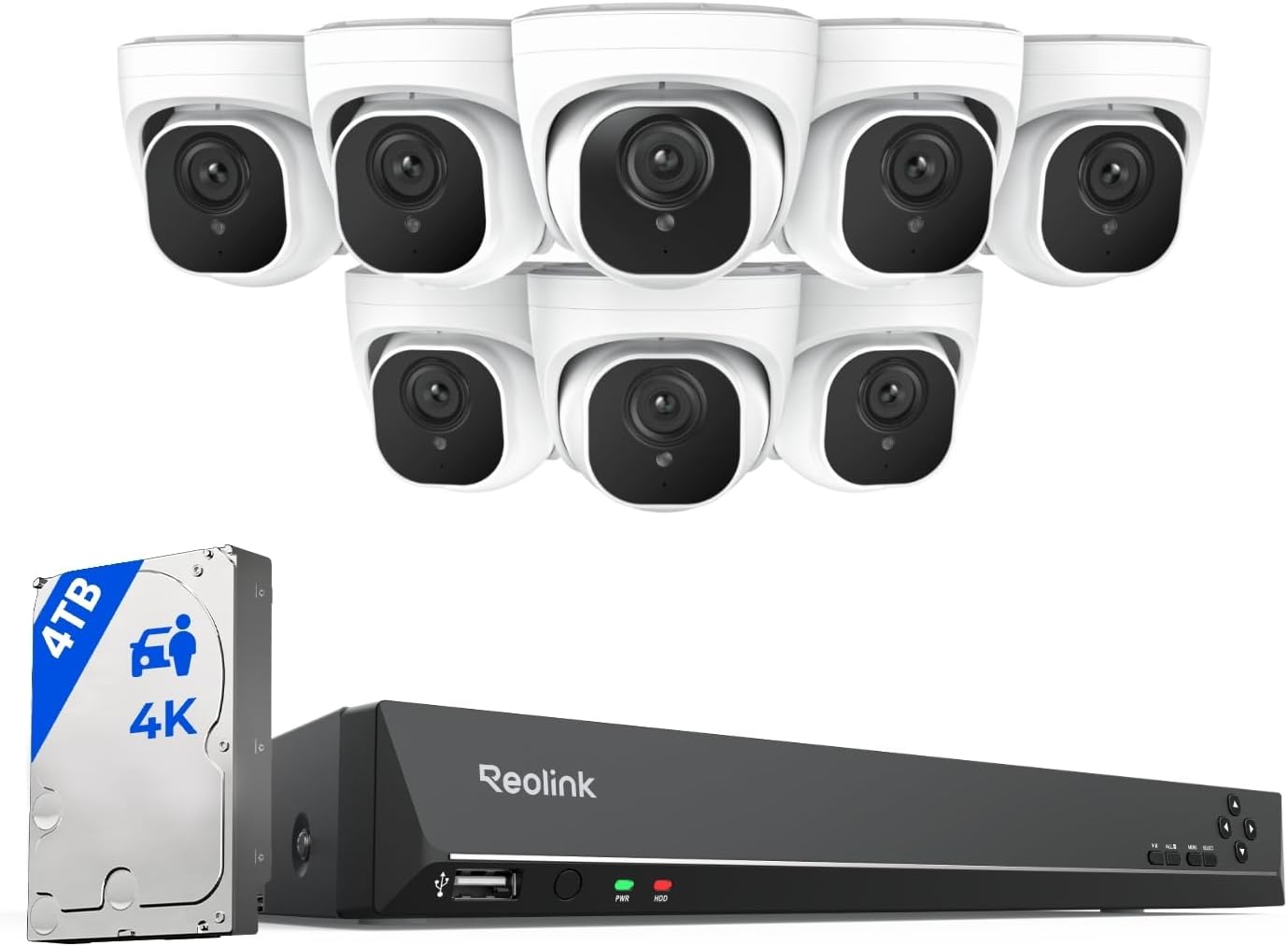 4K PoE Security Camera System Wired, 8pcs 8MP PoE Cameras, Smart Person/Vehicle Detection, 16CH NVR with 4TB HDD, H.265, 24/7 Recording, High Bitrate & Clear Stream, RLK16-800D8