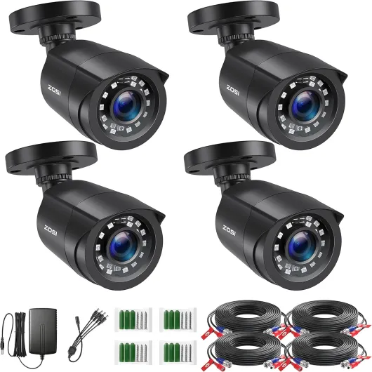1080P 4 Pack HD TVI Security Cameras, 80ft Night Vision, Outdoor Indoor Weatherproof Bullet Camera for 1080P/5MP/4K HD TVI Analog CCTV DVR System 4 Count (Pack of 1)