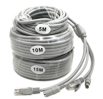 15M/50FT Ethernet CCTV Cable, Cat 5 RJ45 + 2.1x5.5mm DC Power Cord, for CCTV Security Camera Surveillance System IP Camera NVR System Grey - (1Pcs)