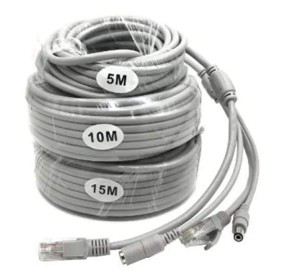 15M/50FT Ethernet CCTV Cable, Cat 5 RJ45 + 2.1x5.5mm DC Power Cord, for CCTV Security Camera Surveillance System IP Camera NVR System Grey - (1Pcs)
