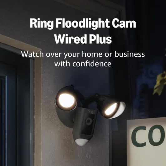 Floodlight Cam Wired Plus (newest model), Outdoor home or business security with motion-activated 1080p HD video and floodlights, Black Black 1 Camera Floodlight Cam Wired Plus Only