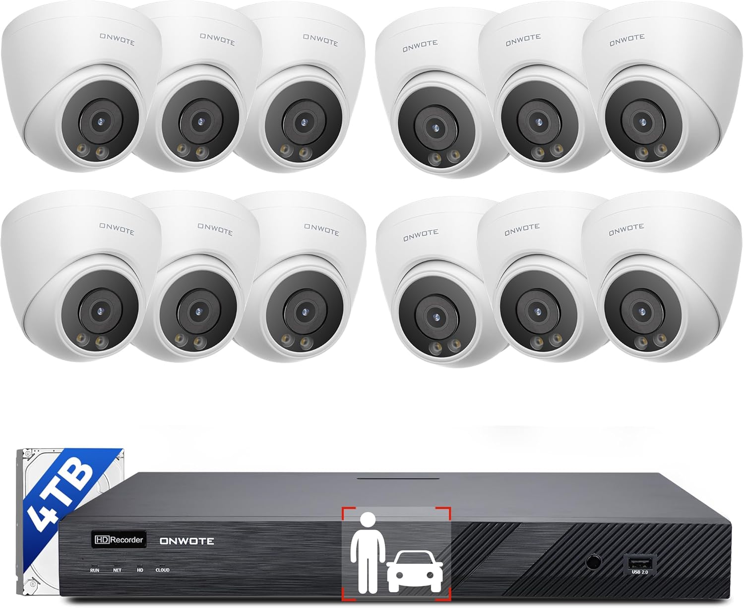 16 Channel NVR PoE Security Camera System, Face Recognition & AcuSearch, 12MP 4K 16CH Commercial NVR 4TB, 12x 6MP Color Night Vision IP Cameras, Total 960ft Cables, Wired CCTV for Business Home