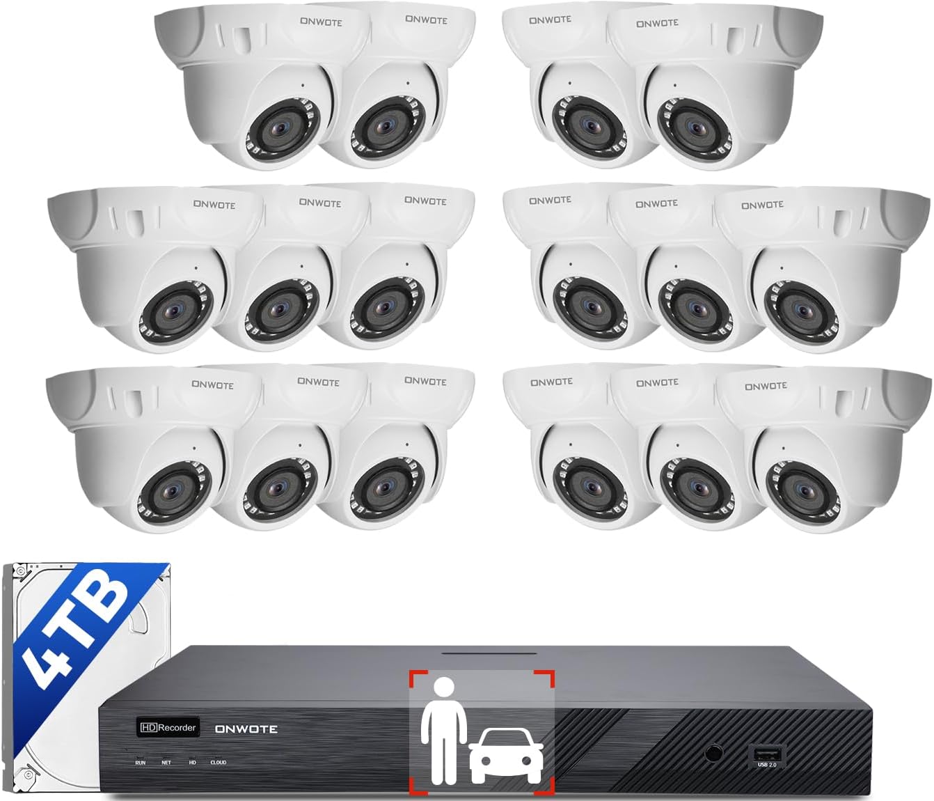 16 Channel NVR PoE Security Camera System, 12MP 4K 16CH Commercial NVR 4TB, 16x 6MP Wired Outdoor 122° IP Cameras with Audio, AI Detection, 16x Cables (Total 1280ft), CCTV for Business Home