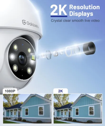2K Security Camera Outdoor, 360° CCTV Camera, Home Security WiFi Camera with Color Night Vision, Pan-Tilt View, App Notification, 2-Way Audio Y4 2.4Ghz-1P