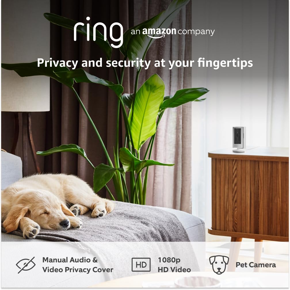 Indoor Camera (2nd Gen) - Plug-In Pet Security Camera - 1080p HD, Two-Way Talk, Wifi, Privacy Cover, DIY - alternative to CCTV system - 30-day free trial of Ring Subscription Plan White 1 Camera