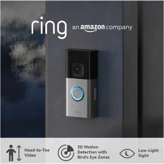 Battery Video Doorbell Pro - Wireless Video Doorbell Security Camera with Head-To-Toe View, 3D Motion Detection, Colour Night Vision, Wifi, 30-day free trial of Ring Subscription Plan