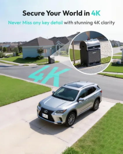 8MP Security Camera Outdoor Wireless 4 Cam-Kit, No Subscription, 4K 360° PTZ Solar Camera with WiFi Base Station, AI Recognition, Night Vision, 32GB Local Storage W510 4 Cam Kit