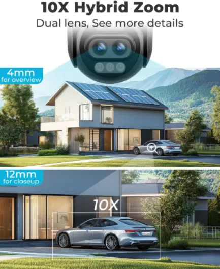 4K WiFi Security Camera Outdoor with PoE, 8MP Dual lens CCTV Camera IP Home Surveillance with 10X Hybrid Zoom, Auto Tracking Human/Vehicle Detection (2.4&5GHz)
