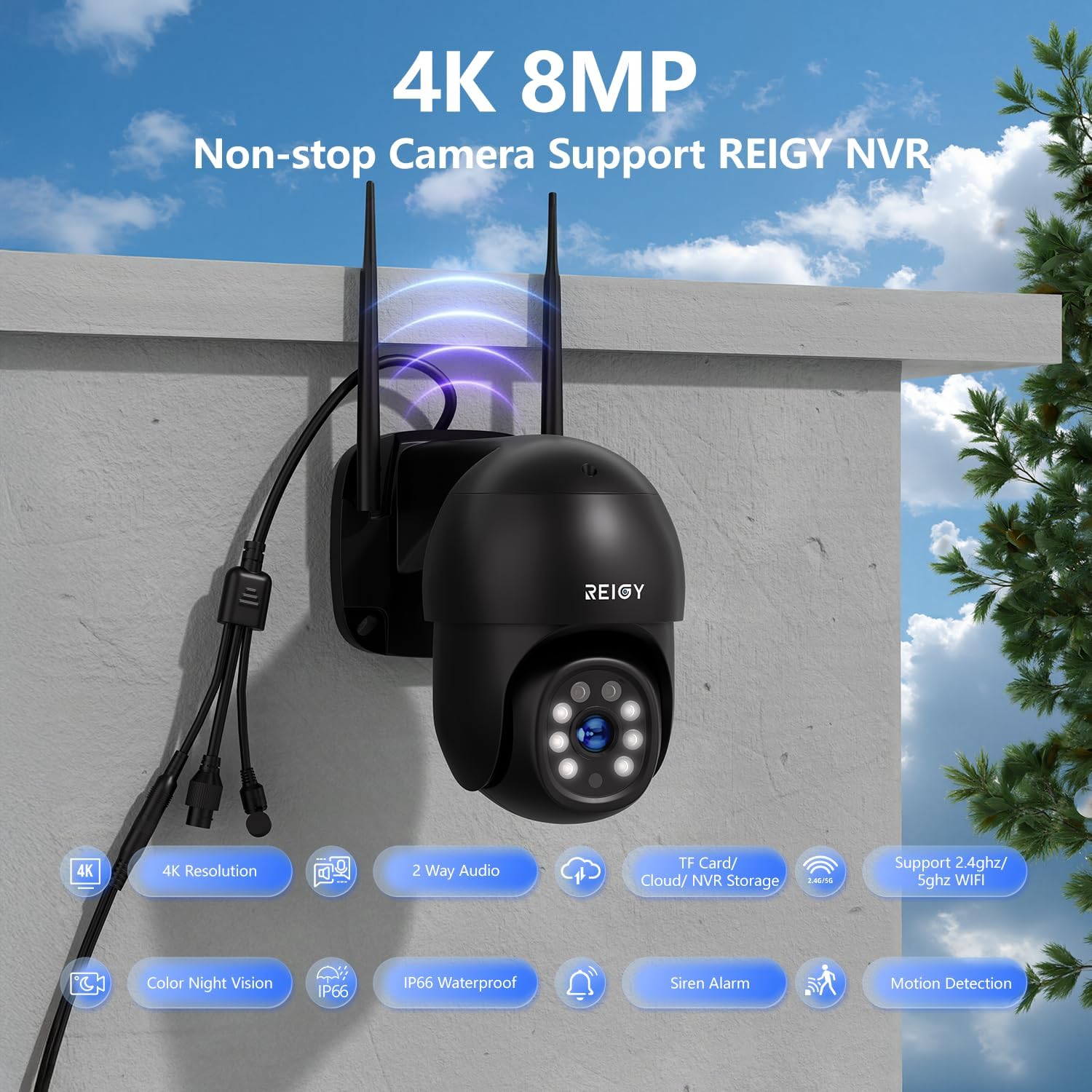 8MP Wireless CCTV Camera System Outdoor Pre-installed 1TB Hard Drive, WIFI Security Cameras Set with 16CH NVR+4X 360° PT Cam Support 2-Way Audio,Remote View, Color Night Vision,Motion Tracking