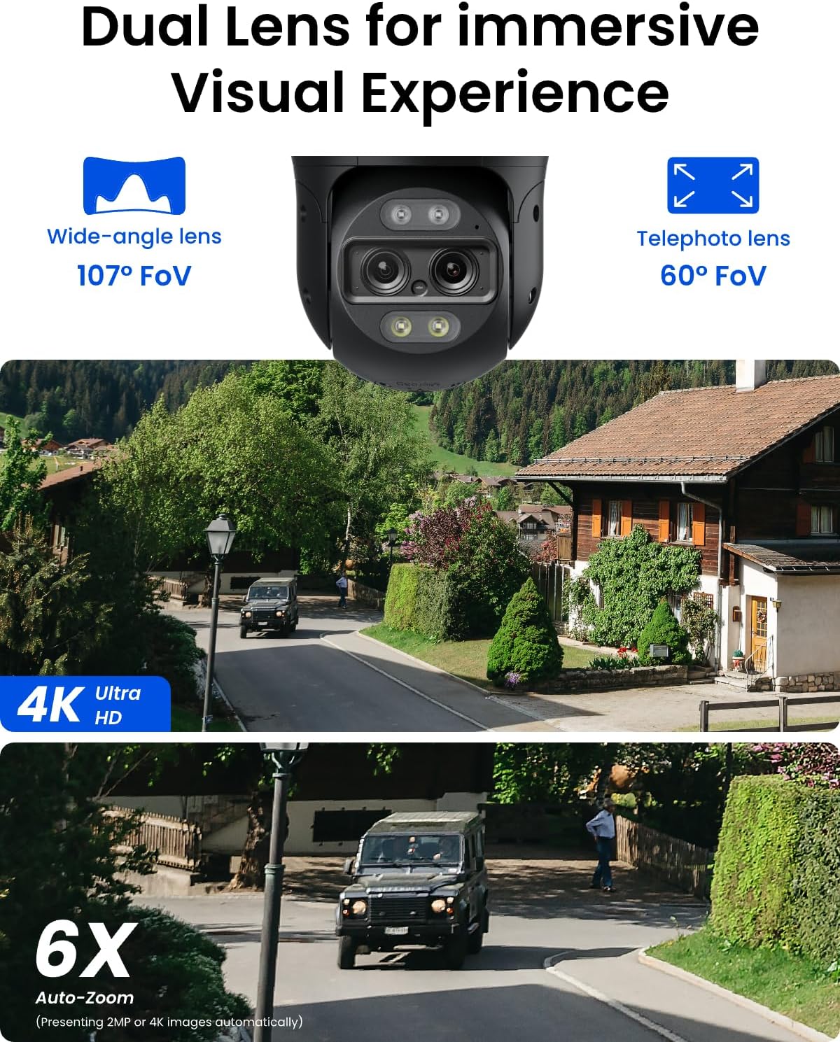 4K PTZ Dual-Lens PoE Security Camera Outdoor with 6X Hybrid Zoom, 355° Pan 90° Tilt, Auto Tracking, Color Night Vision, Person/Vehicle/Pet Detection, Two-Way Audio, TrackMix PoE Grey
