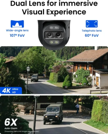 4K PTZ Dual-Lens PoE Security Camera Outdoor with 6X Hybrid Zoom, 355° Pan 90° Tilt, Auto Tracking, Color Night Vision, Person/Vehicle/Pet Detection, Two-Way Audio, TrackMix PoE Grey