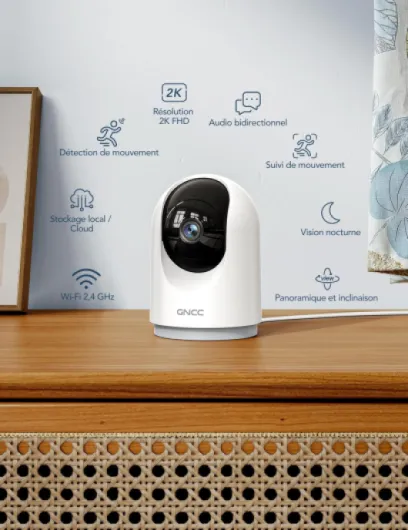GNCC 2K 3MP Caméra Surveillance WiFi Interieur 360° Caméra Connectée Smartphone pour Bébé/Animaux Détection IA Audio bidirectionnel Alertes APP 2,4GHz Compatible Alexa Blanc-1 Pack