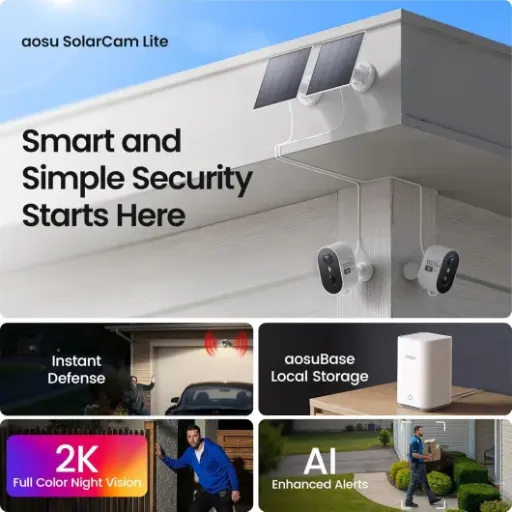 aosu 2K Solar Security Cameras (4-Cam Kit) Review: simple, solar, and mostly hassle‑free home security