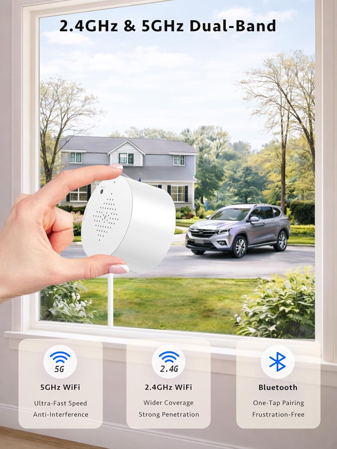 2K Window Security Camera, Dual-Band 2.4GHz & 5GHz WiFi, No-Drill Mount, Indoor Camera for Outdoor Monitoring, Color Night Vision, AI Motion Detection, White White 1 Pack