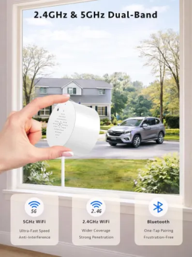 2K Window Security Camera, Dual-Band 2.4GHz & 5GHz WiFi, No-Drill Mount, Indoor Camera for Outdoor Monitoring, Color Night Vision, AI Motion Detection, White White 1 Pack
