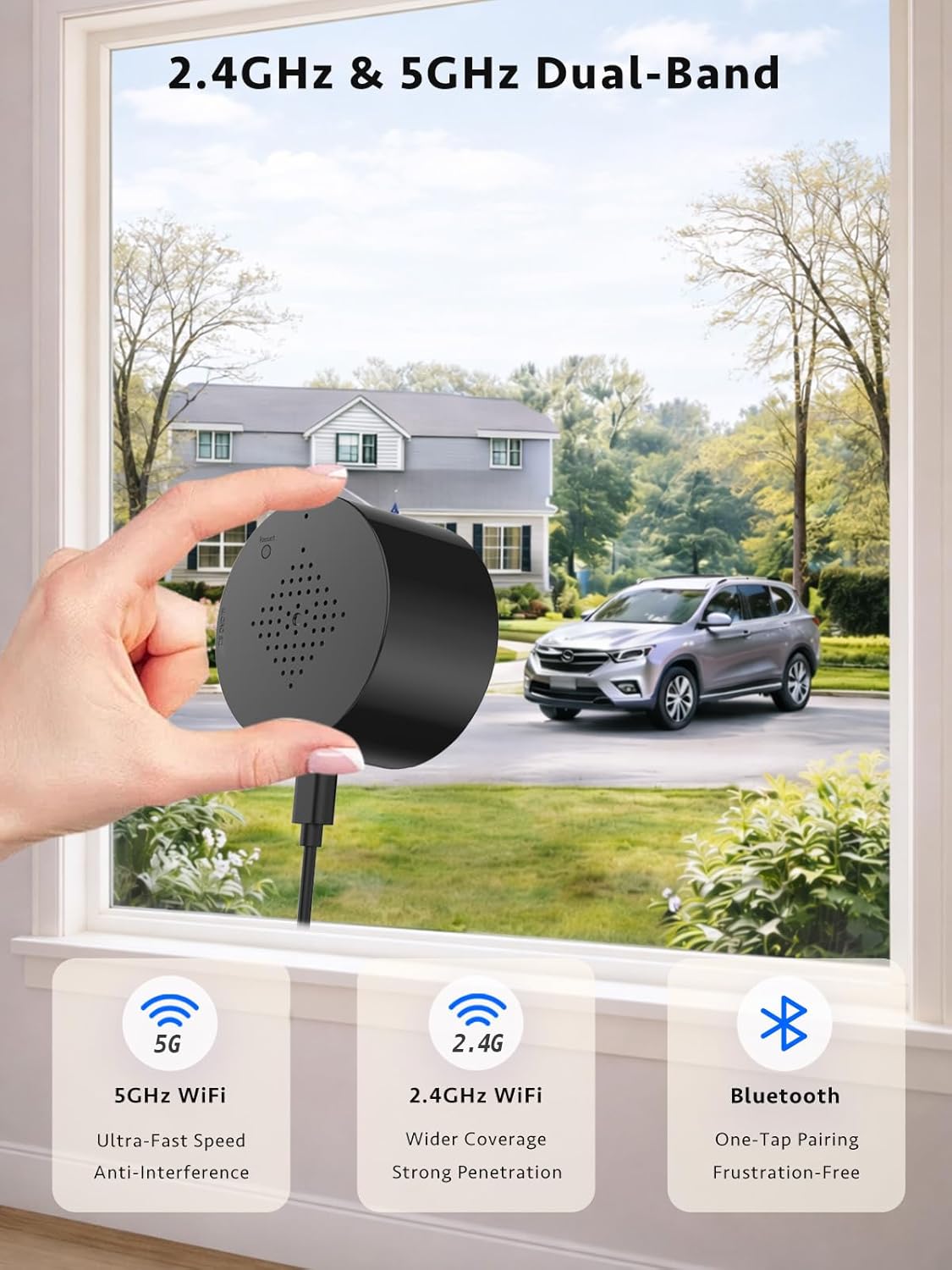 2K Window Security Camera, Dual-Band 2.4GHz & 5GHz WiFi, No-Drill Mount, Indoor Camera for Outdoor Monitoring, Color Night Vision, AI Motion Detection, Black Black 1 Pack