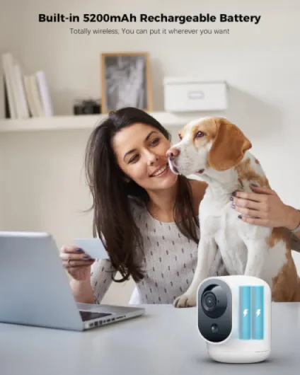 2K Indoor Pan Tilt Security Camera WiFi with 5200mAh Battery, Wireless for Baby Monitor Pet Home Security, AI Recognition, PIR Human Detection, Works with Alexa, 2.4G WIFI