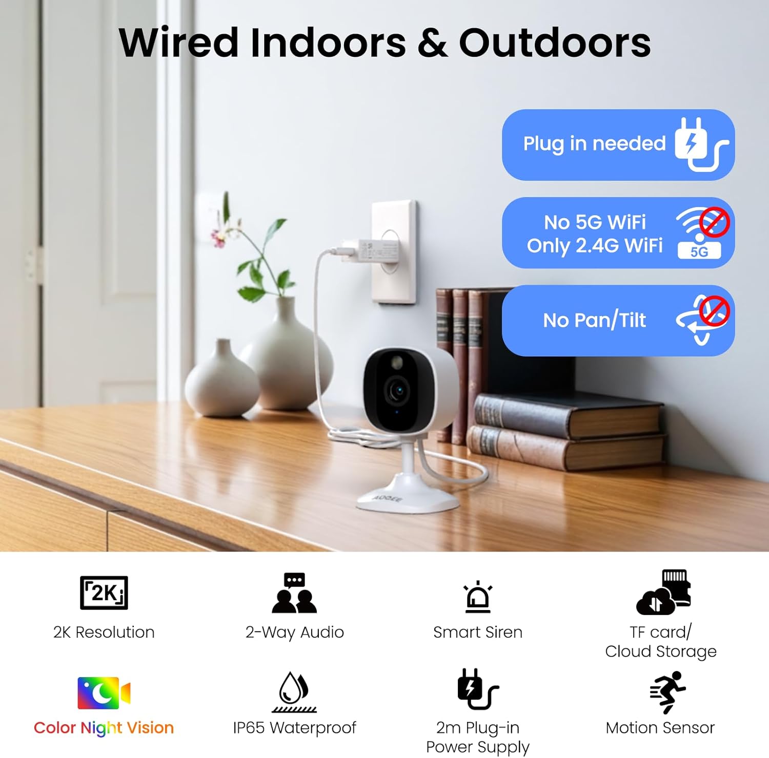 Outdoor Security Camera - 2K CCTV Camera Systems IP65 Waterproof, Home/House WiFi Indoor for Pet Dog Baby, Human Detection, 24/7 Storage Colour Night Vision Smart Siren Work with Alexa C1 3MP-1P