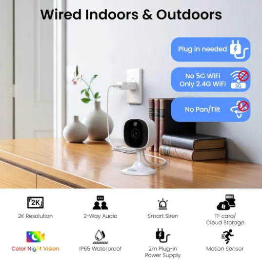 Outdoor Security Camera - 2K CCTV Camera Systems IP65 Waterproof, Home/House WiFi Indoor for Pet Dog Baby, Human Detection, 24/7 Storage Colour Night Vision Smart Siren Work with Alexa C1 3MP-1P