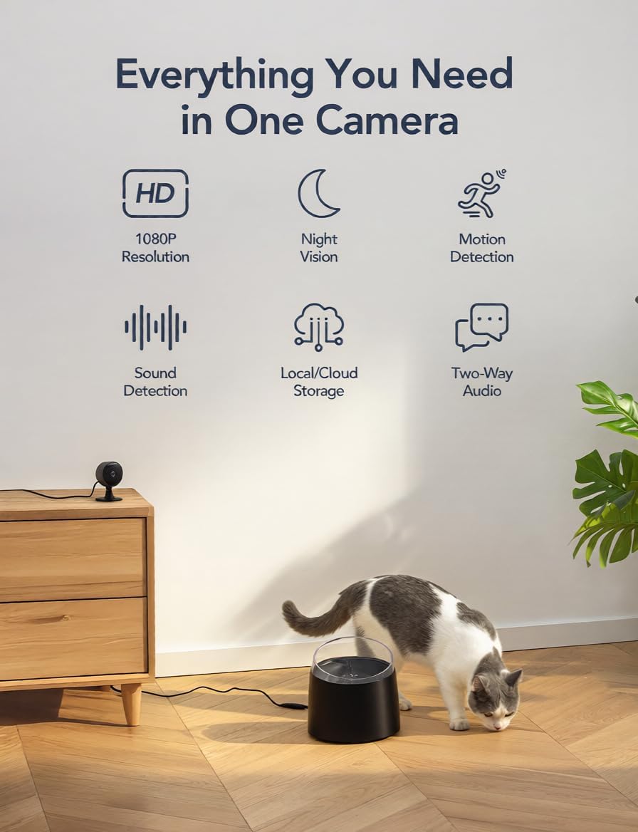 GC3 2-Pack Security Camera Indoor 1080P, 2.4GHz WiF CCTV Cameras for Home/Pet/Baby, IR Night Vision, Fixed Lens, Easy Install, Works with Alexa, Plug-in, Cloud Subscription Required, Black Black 2 Pack