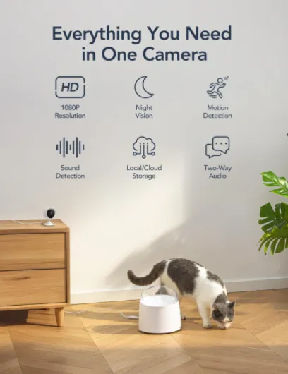 GC3 2-Pack Indoor Security Camera 1080P, CCTV Cameras for Home/Pet, Fixed Lens, Motion/Sound Detection, Cloud Storage Optional, Local SD Storage, Easy Install, 2.4GHz WiFi Only, Plug-in White 2 Pack