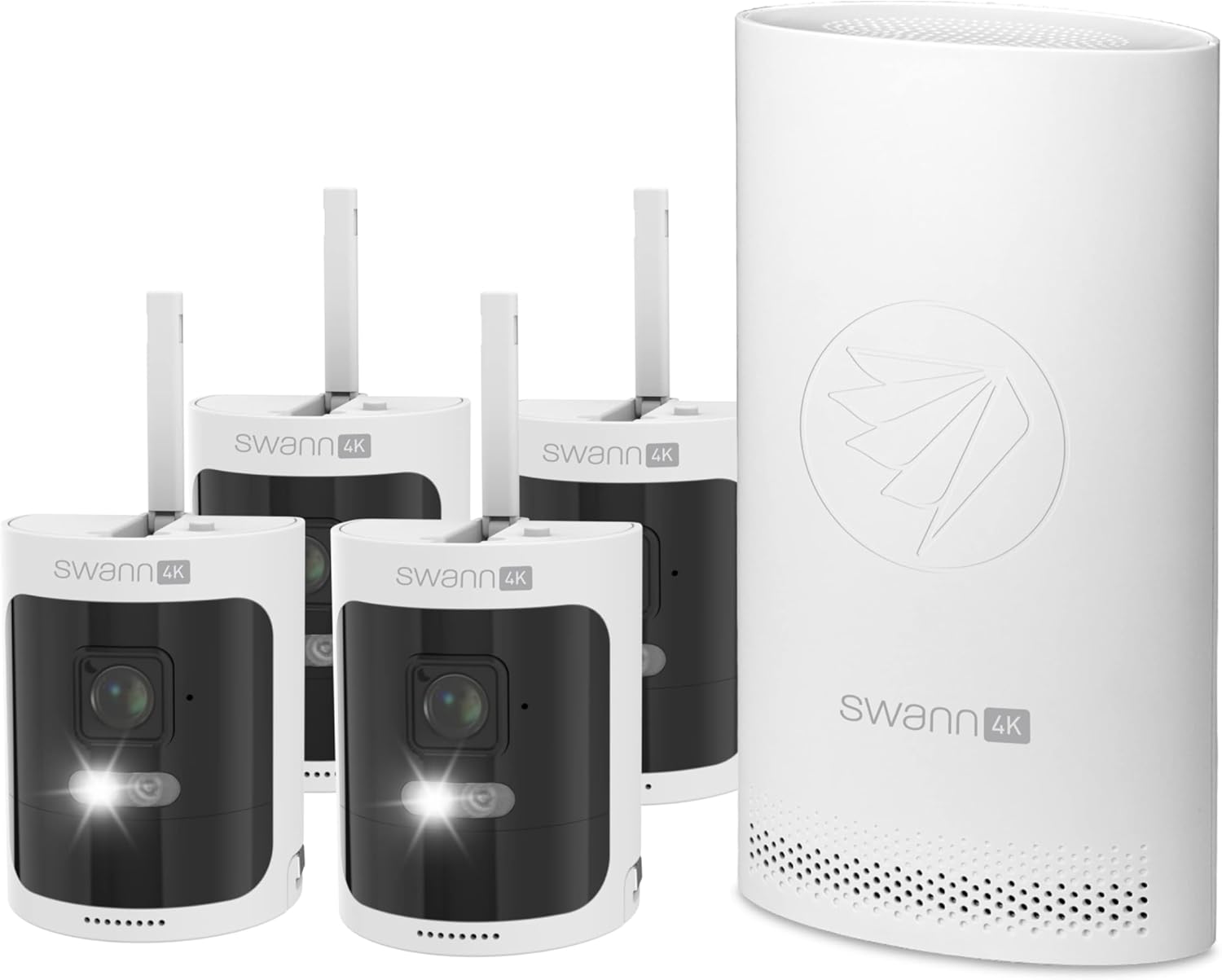 AllSecure 4K Wireless Security System with 4 x Wire-Free Cameras & 4 x Rechargeable Batteries, NVR Tower, Always Charged, Always Secure - AS4K800SD4 4-camera Kit