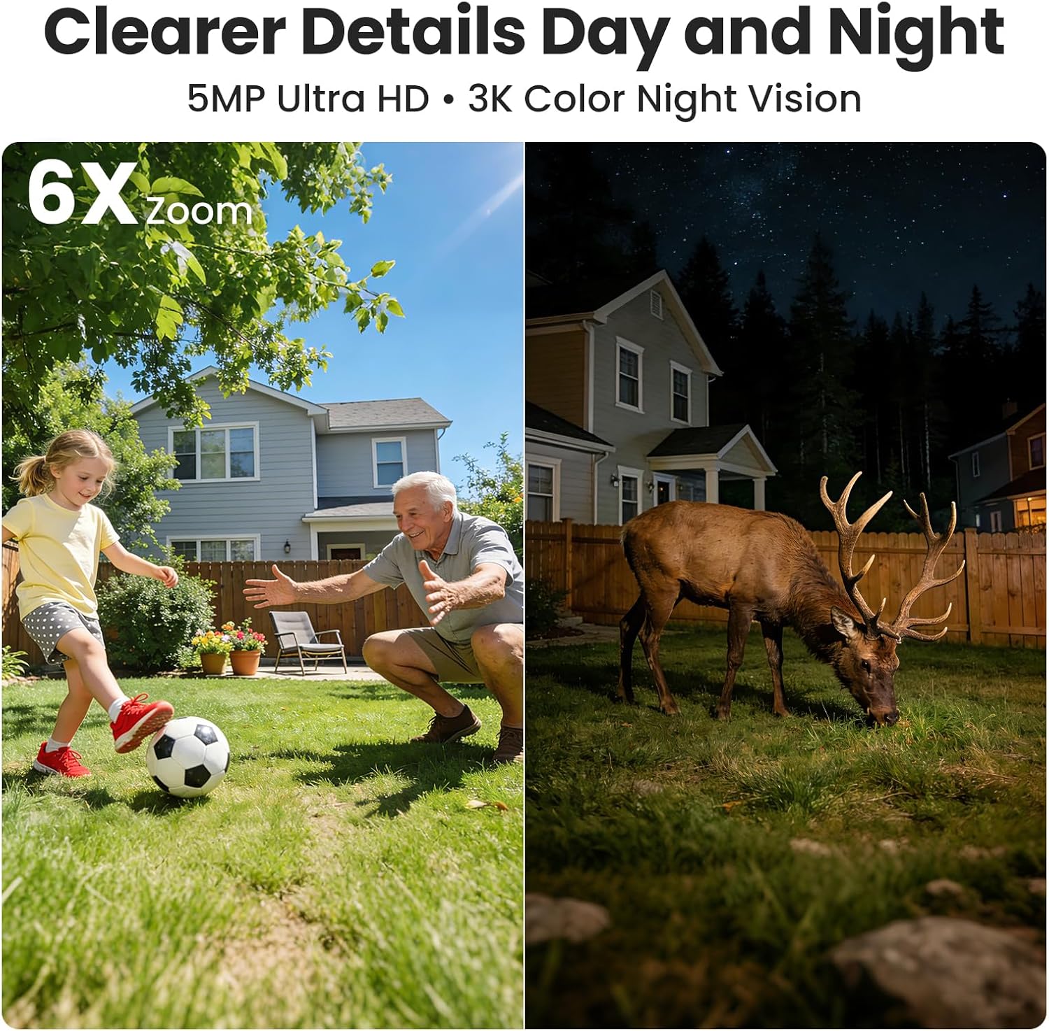 5MP security camera outdoor wireless, No Subscription & Solar Powered,4-Cam Pack Home Security Camera with 360° Auto Human Motion Tracking, 3K Color Night Vision,5G & 2.4G Router Compatible Sh502