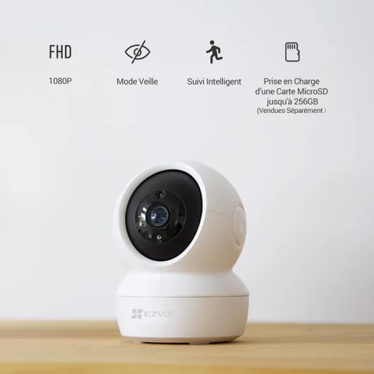 EZVIZ Caméra Surveillance WiFi Intérieure, Caméra Bébé Pan/Tilt à 360°, WiFi 2.4Ghz, Vision Nocturne Intelligente avec IR, Détection de Movement et Suivi Auto, Audio Bidirectionnel, C6N 2 Pack 2mp 2 Pack